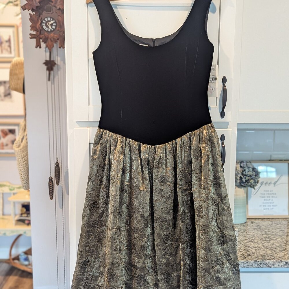 VTG Evan Picone Solstice Velvet Bodice Gold Floral Ballerina Dress NWT Gown